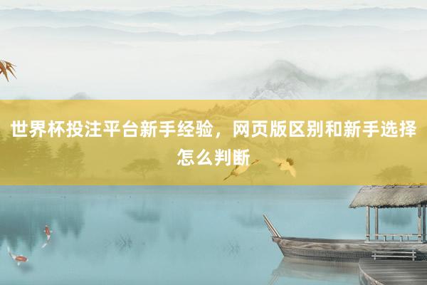 世界杯投注平台新手经验，网页版区别和新手选择怎么判断